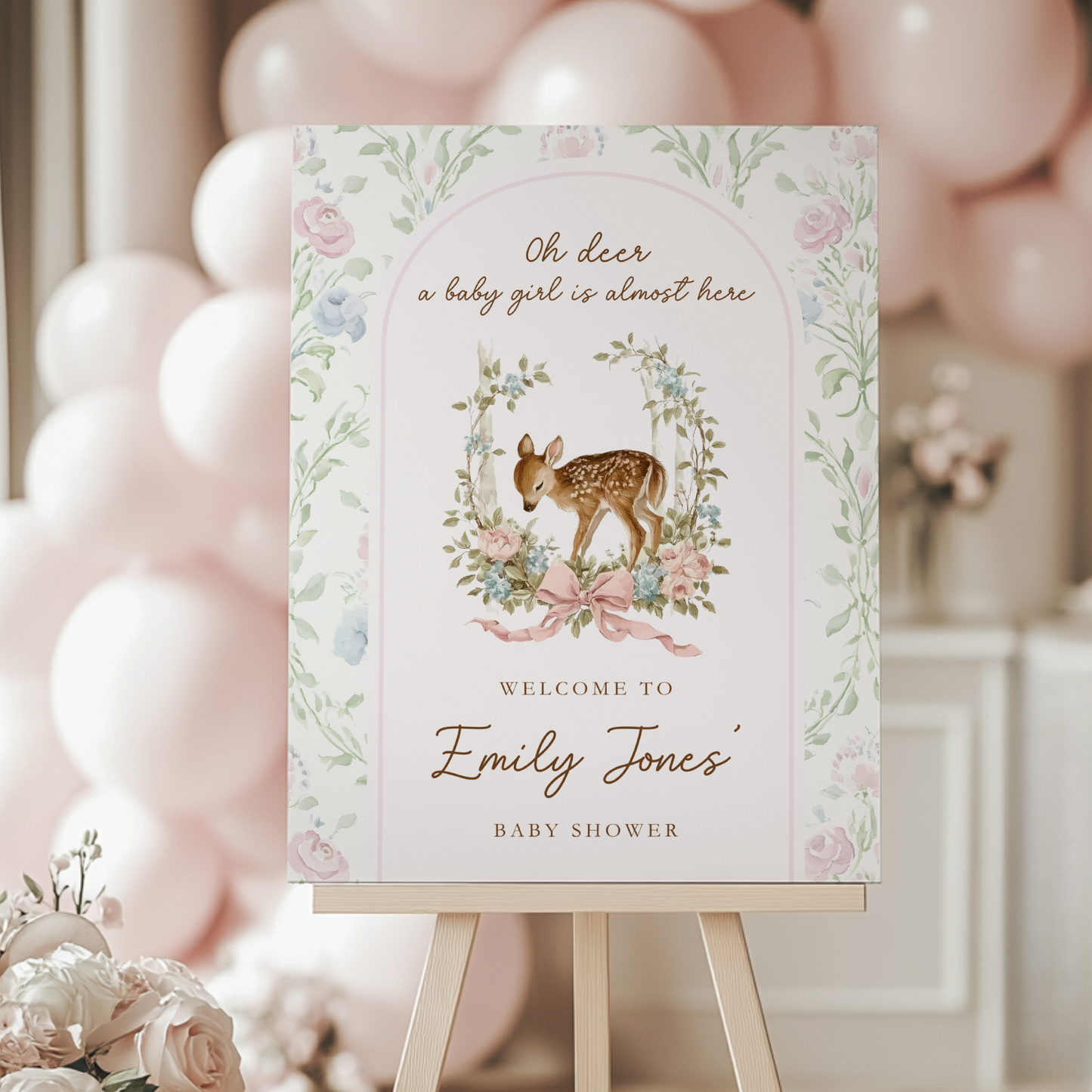 Oh Deer Girl Baby Shower Welcome Sign BS253