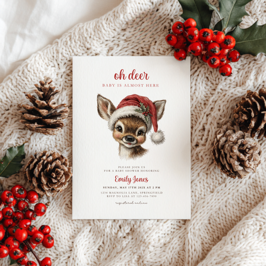 Oh Deer Christmas Baby Shower Invitation Template BS259