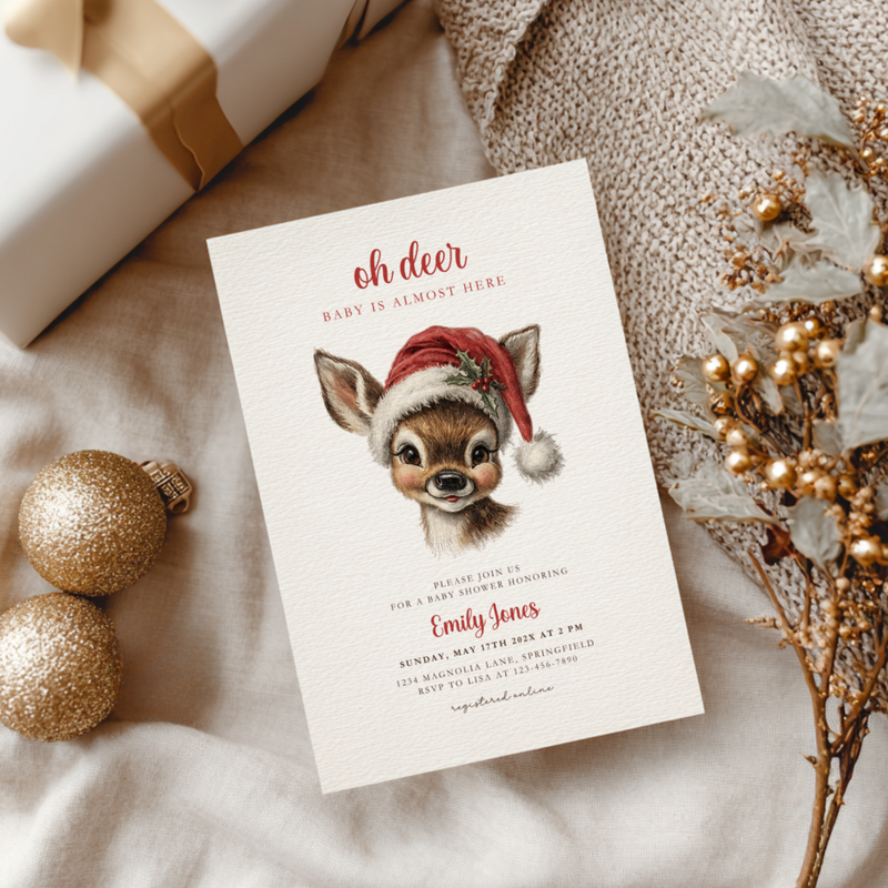 Oh Deer Christmas Baby Shower Invitation Template BS259