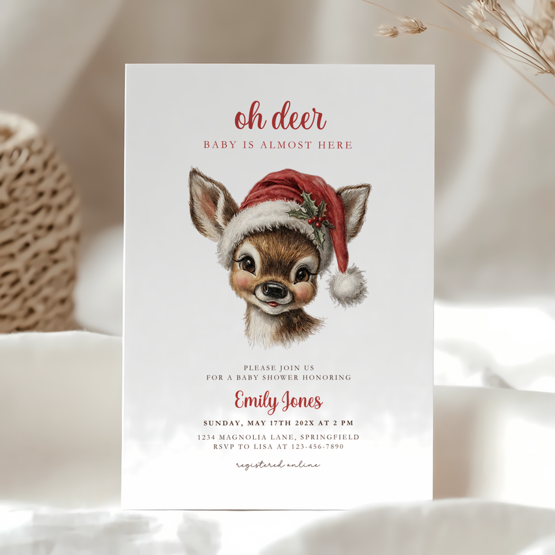 Oh Deer Christmas Baby Shower Invitation Template BS259