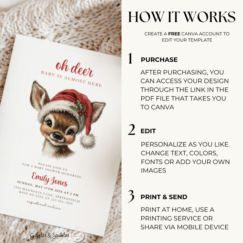 Oh Deer Christmas Baby Shower Invitation Template BS259
