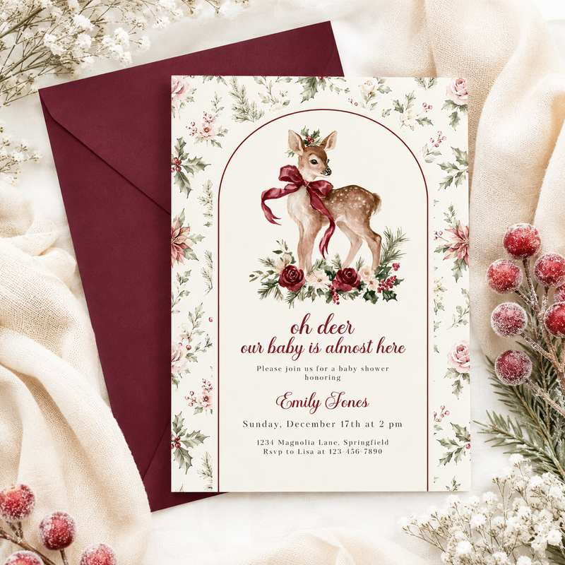 Oh Deer Christmas Baby Shower Invitation BS328