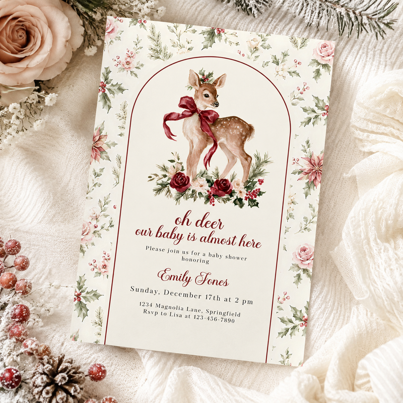 Oh Deer Christmas Baby Shower Invitation BS328