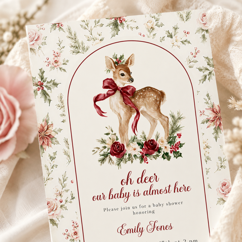 Oh Deer Christmas Baby Shower Invitation BS328