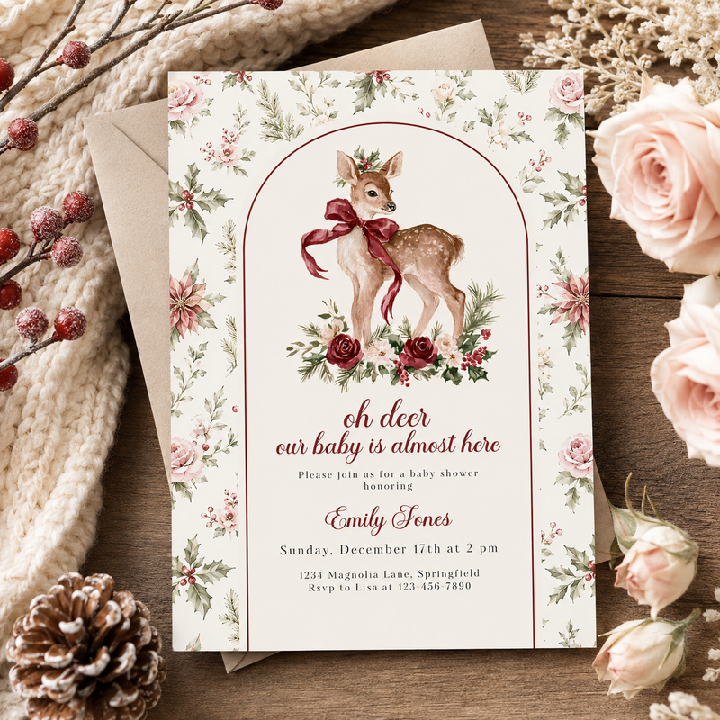Oh Deer Christmas Baby Shower Invitation BS328