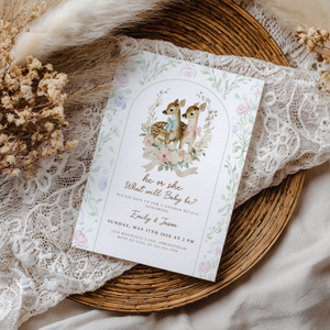 Vintage Fawn Gender Reveal Invitation Template BS261