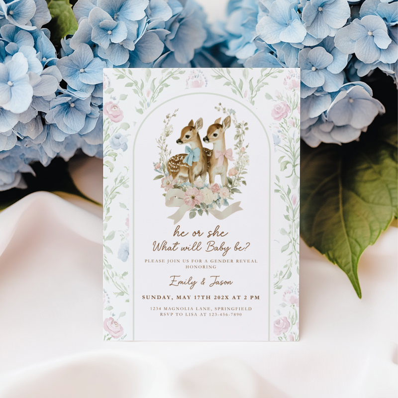 Vintage Fawn Gender Reveal Invitation Template BS261