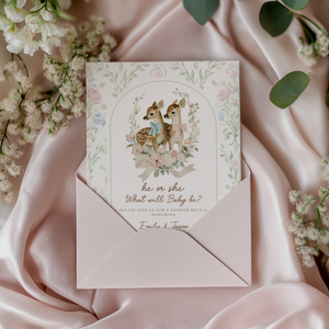 Vintage Fawn Gender Reveal Invitation Template BS261