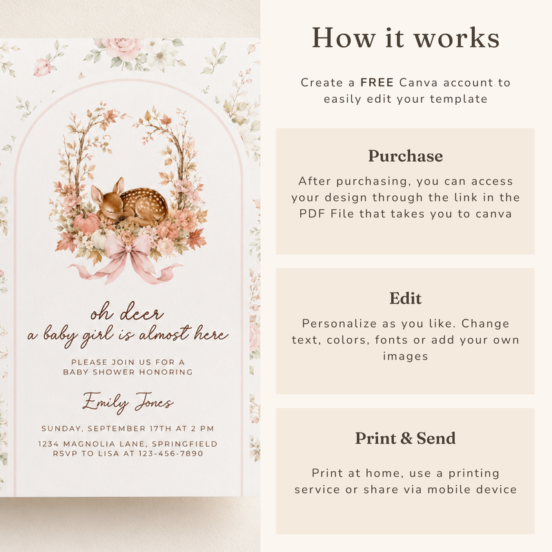 Oh Deer Fall Woodland Baby Shower Invitation for a Baby Girl BS323