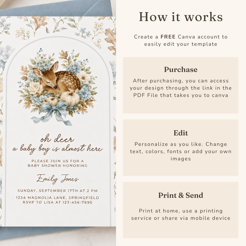 Oh Deer Fall Woodland Baby Shower Invitation for a Boy BS324