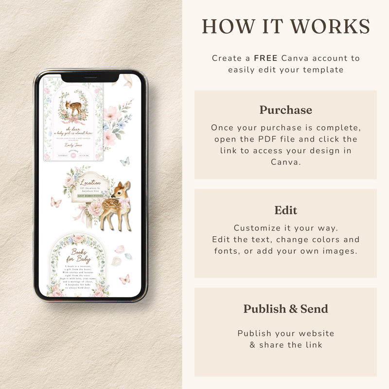 Oh Deer Girl Baby Shower Website Invitation with RSVP BS253