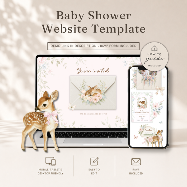 Oh Deer Girl Baby Shower Website Invitation with RSVP BS253