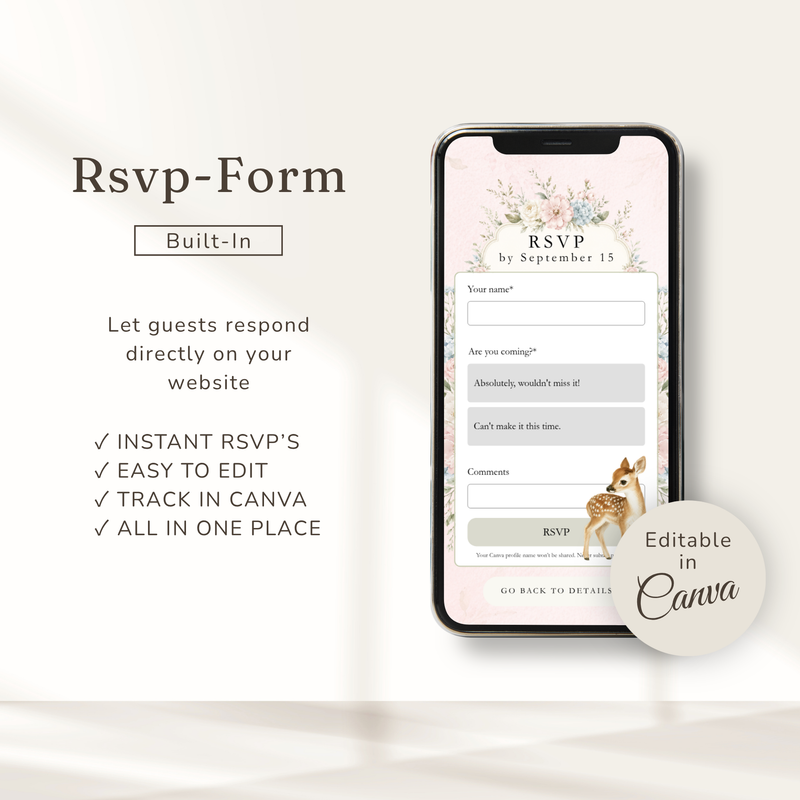 Oh Deer Girl Baby Shower Website Invitation with RSVP BS253