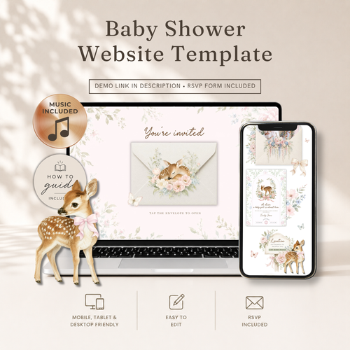 Oh Deer Girl Baby Shower Website Invitation with RSVP BS253