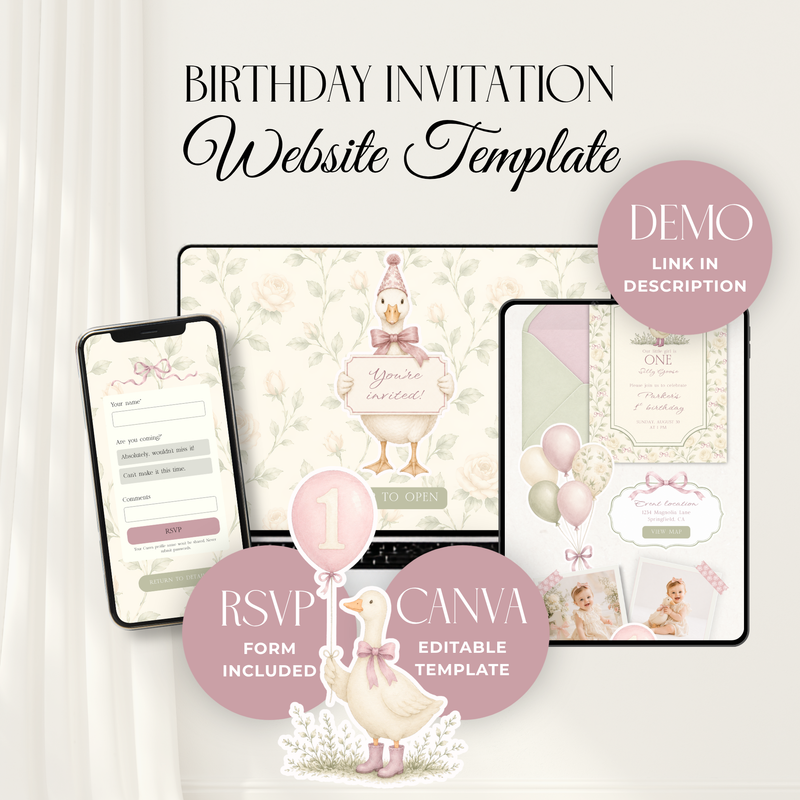 One Silly Goose Birthday Website Invitation with RSVP L138