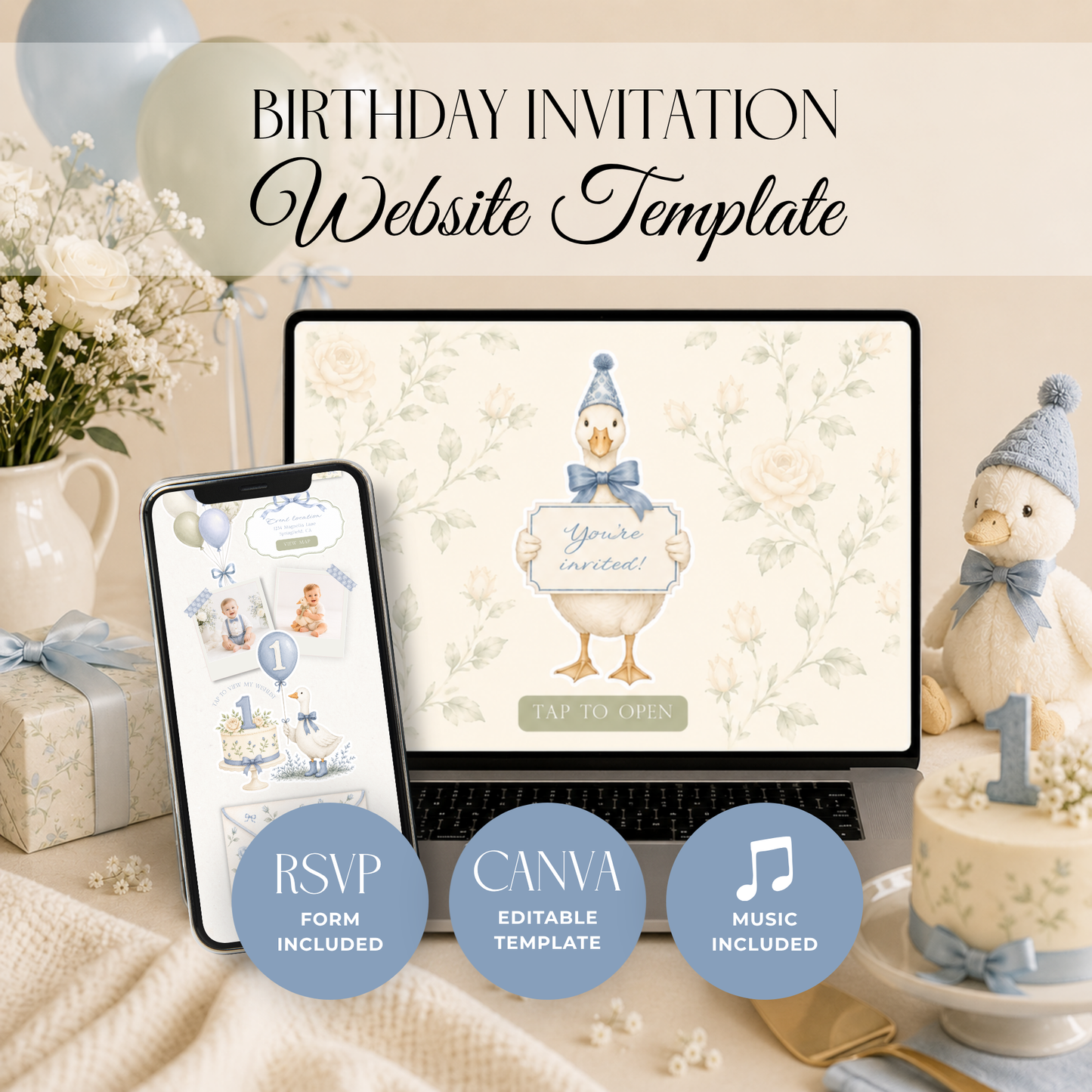 One Silly Goose Boy Birthday Website Invitation with RSVP L138
