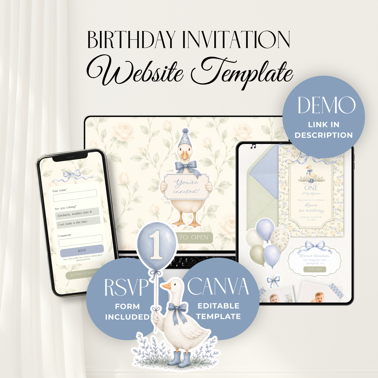 One Silly Goose Boy Birthday Website Invitation with RSVP L138