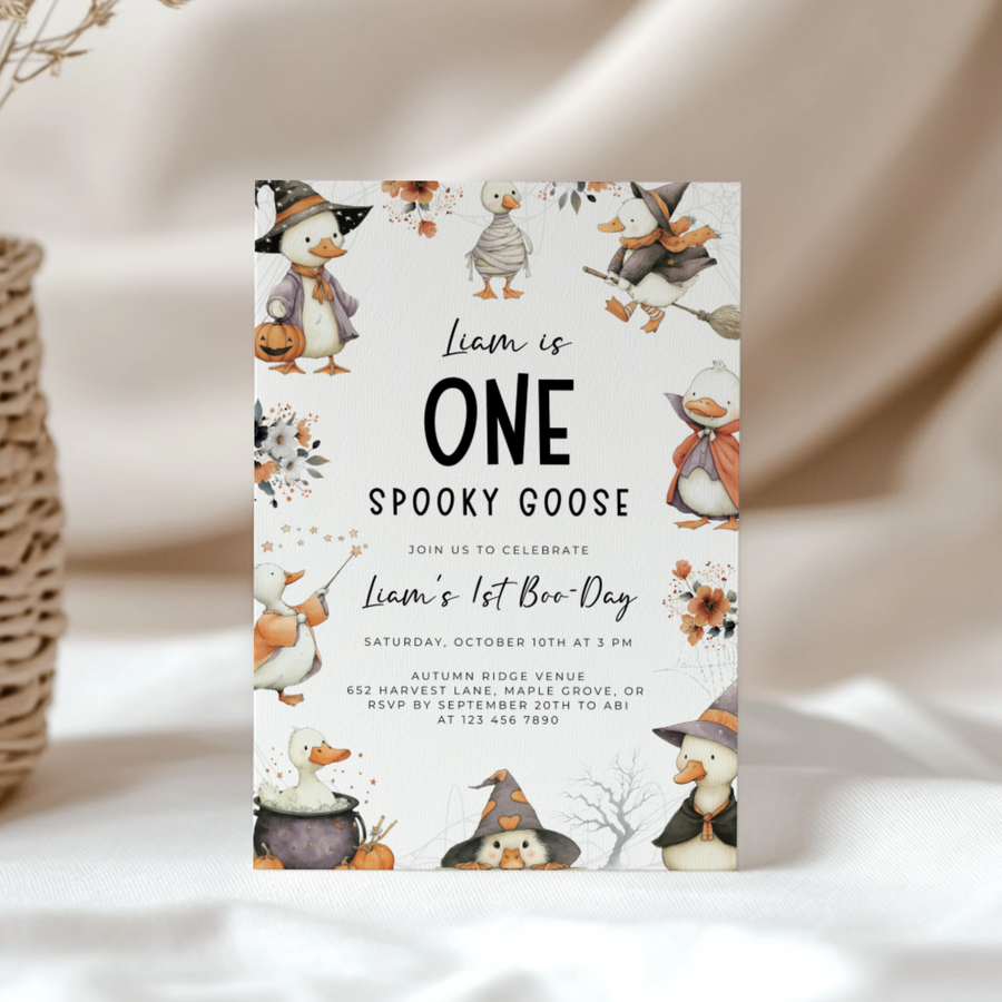 One Spooky Goose Birthday Invitation Halloween L12