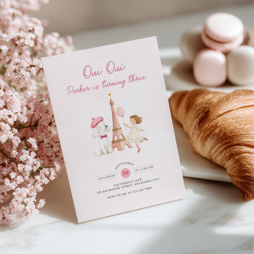 Oui Oui Turning Three Birthday Invitation L119