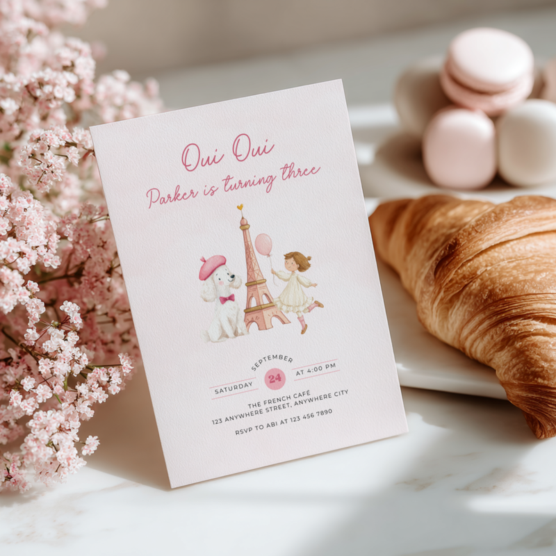 Oui Oui Turning Three Birthday Invitation L119