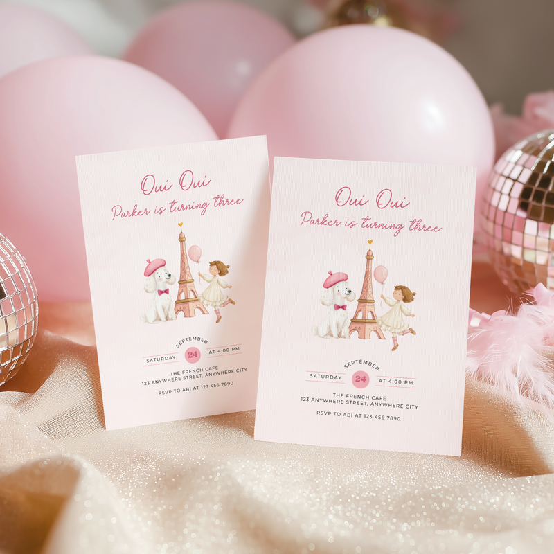 Oui Oui Turning Three Birthday Invitation L119