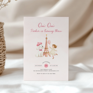 Oui Oui Turning Three Birthday Invitation L119