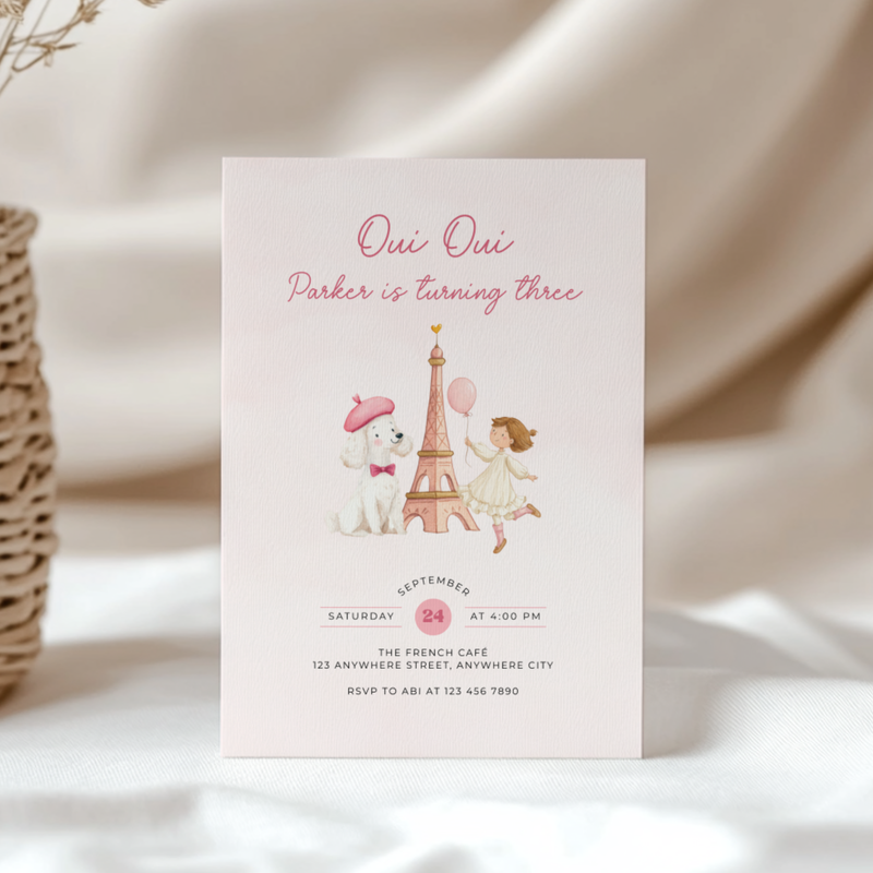 Oui Oui Turning Three Birthday Invitation L119