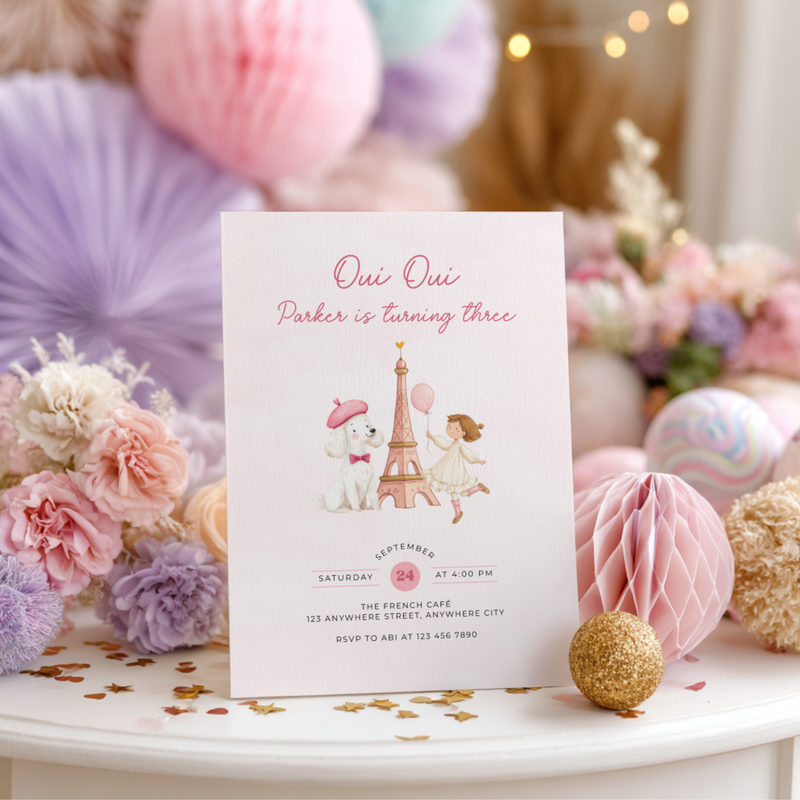 Oui Oui Turning Three Birthday Invitation L119