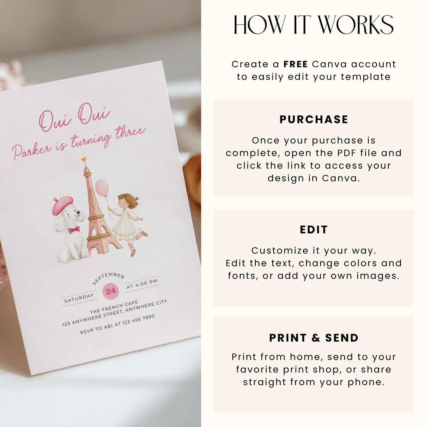 Oui Oui Turning Three Birthday Invitation L119