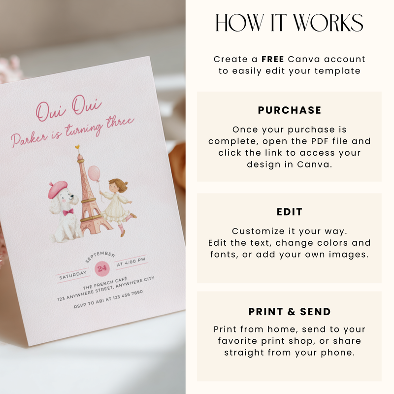 Oui Oui Turning Three Birthday Invitation L119