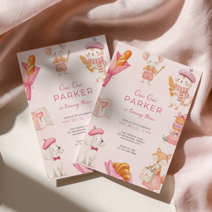 Oui Oui Turning Three Parisian Animals Birthday Invitation L120