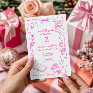 Our Little Fairy Birthday Invitation Hand Drawn L84