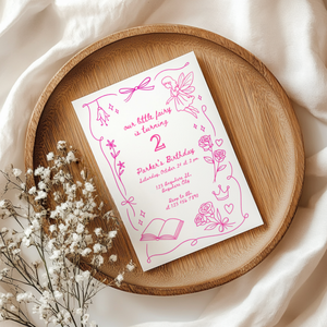 Our Little Fairy Birthday Invitation Hand Drawn L84