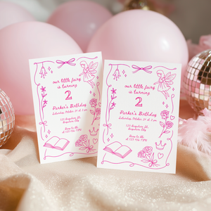 Our Little Fairy Birthday Invitation Hand Drawn L84