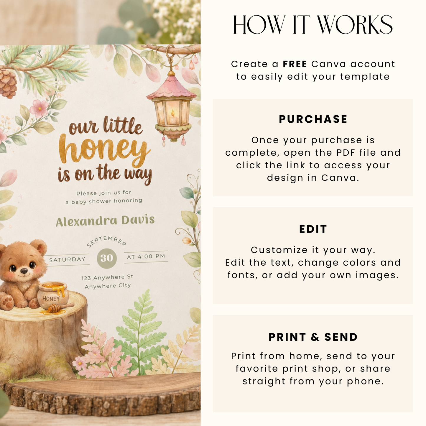 Our Little Honey Is On The Way Woodland Baby Shower Invitation L151