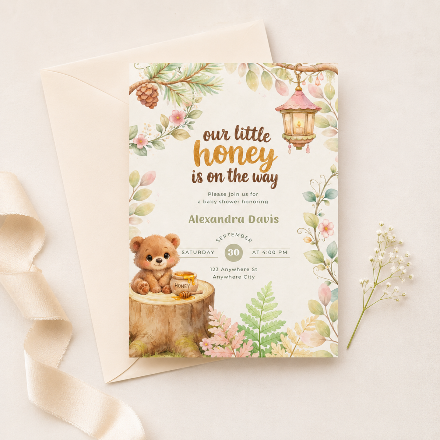 Our Little Honey Is On The Way Woodland Baby Shower Invitation L151