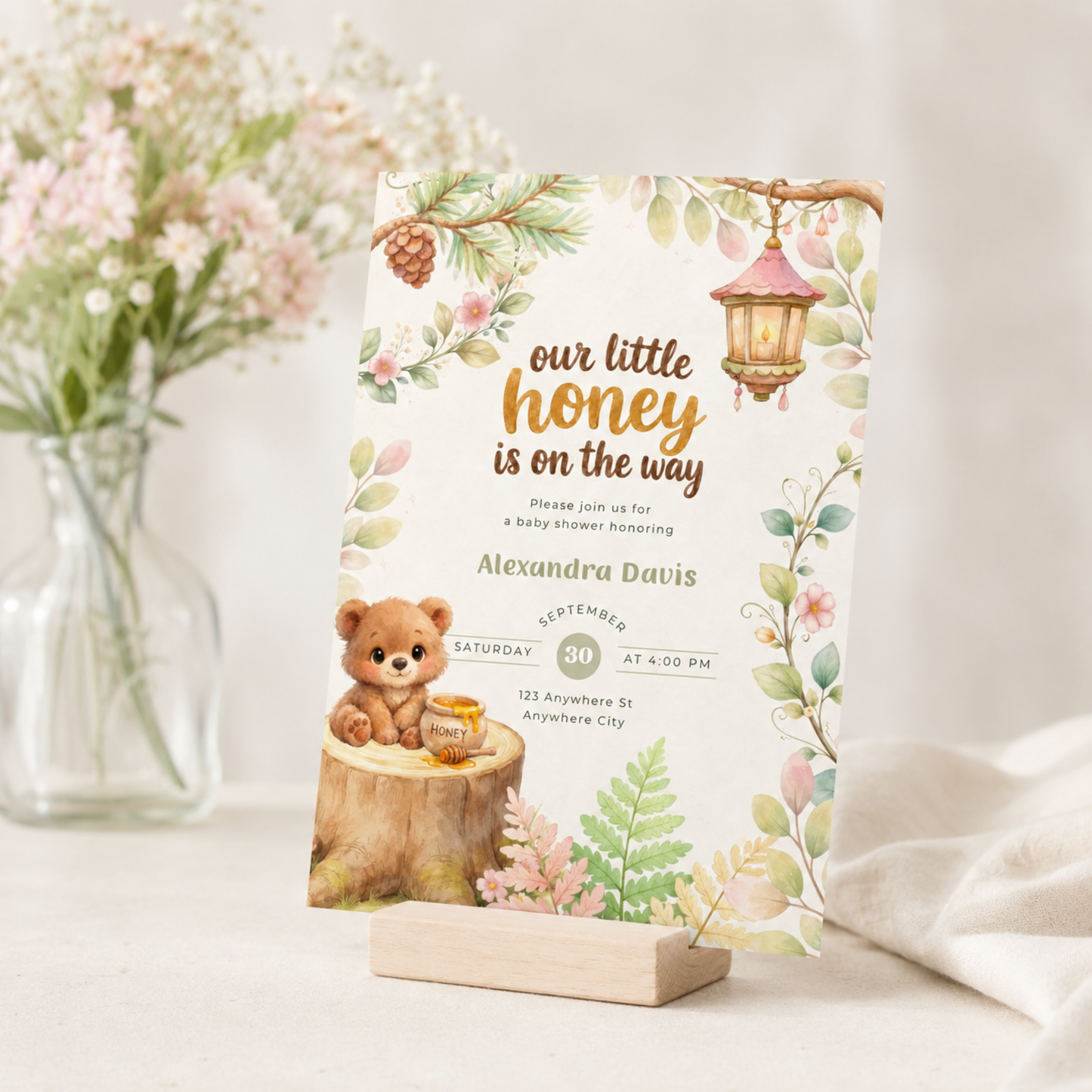 Our Little Honey Is On The Way Woodland Baby Shower Invitation L151