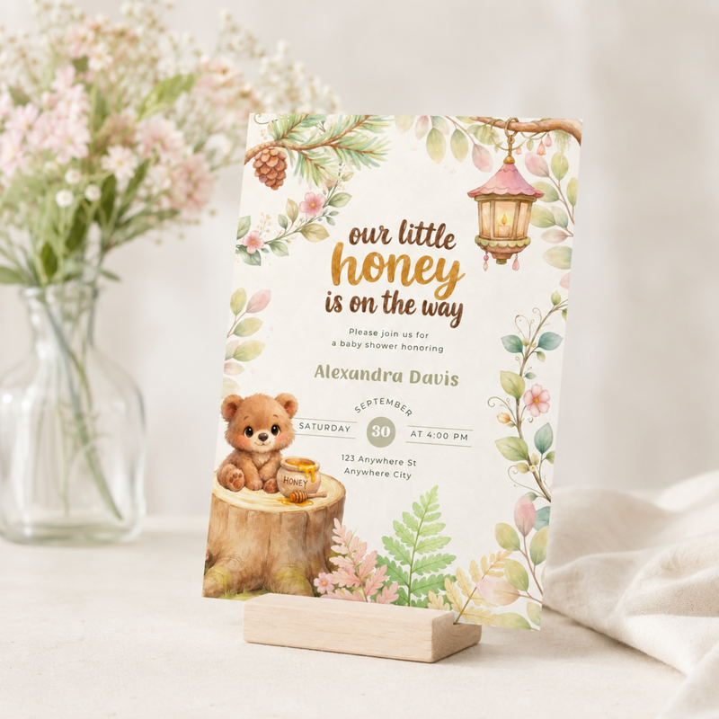 Our Little Honey Is On The Way Woodland Baby Shower Invitation L151