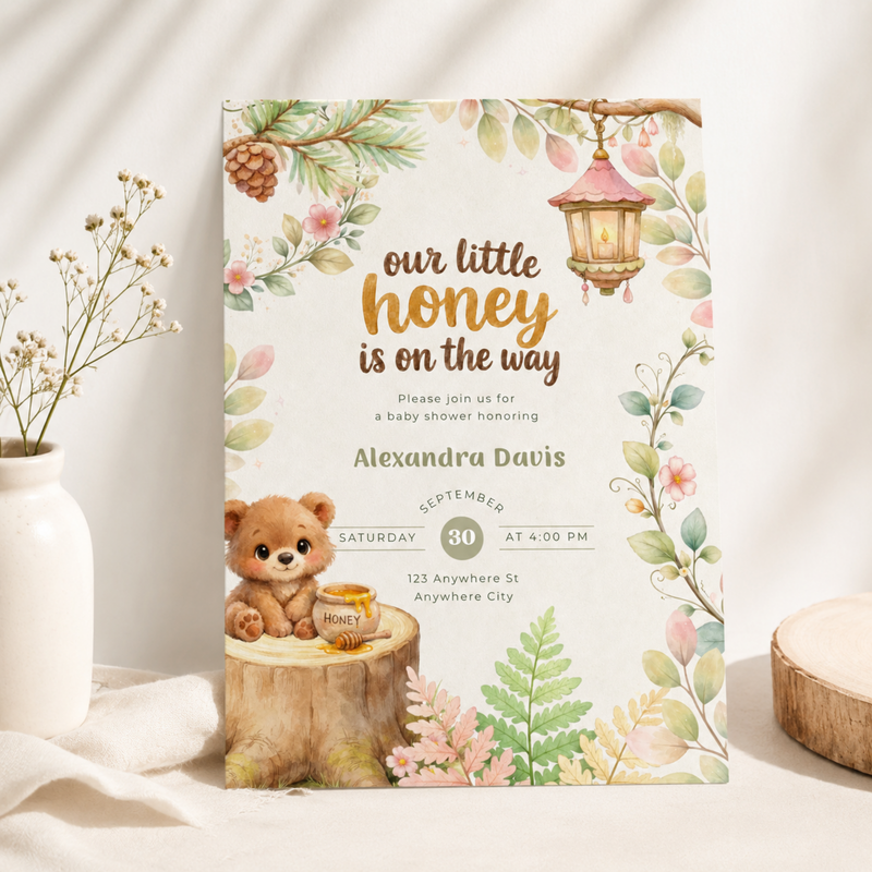 Our Little Honey Is On The Way Woodland Baby Shower Invitation L151