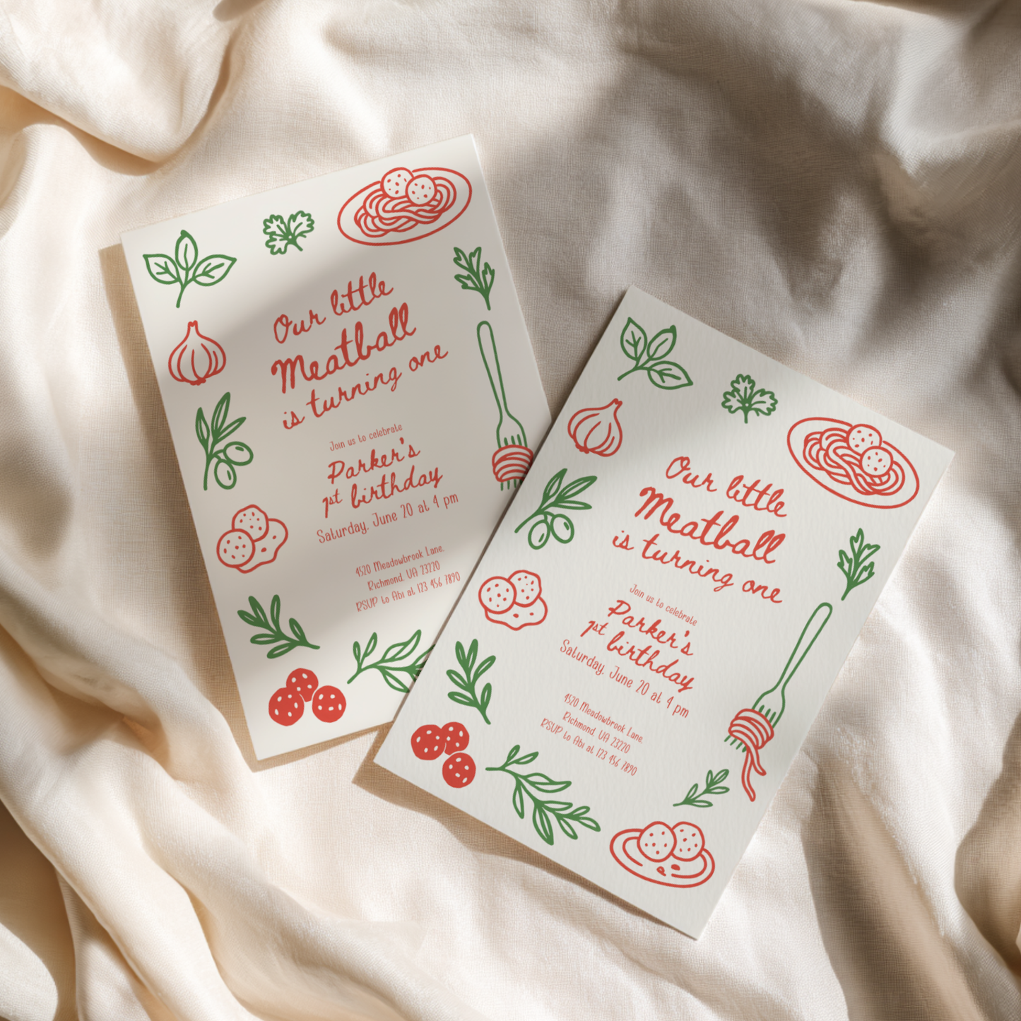 Our Little Meatball First Birthday Invitation L70