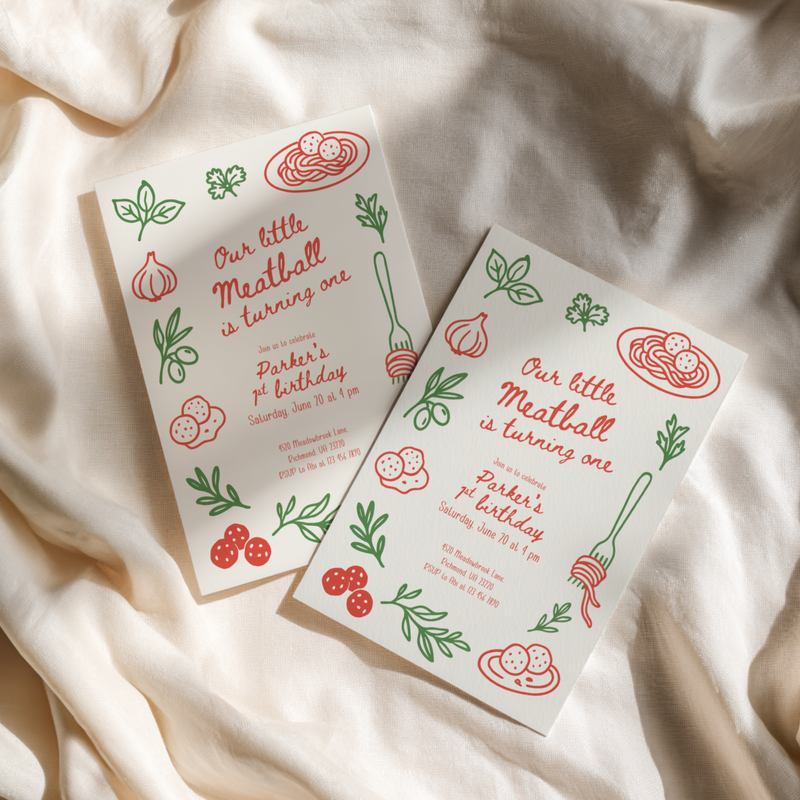 Our Little Meatball First Birthday Invitation L70