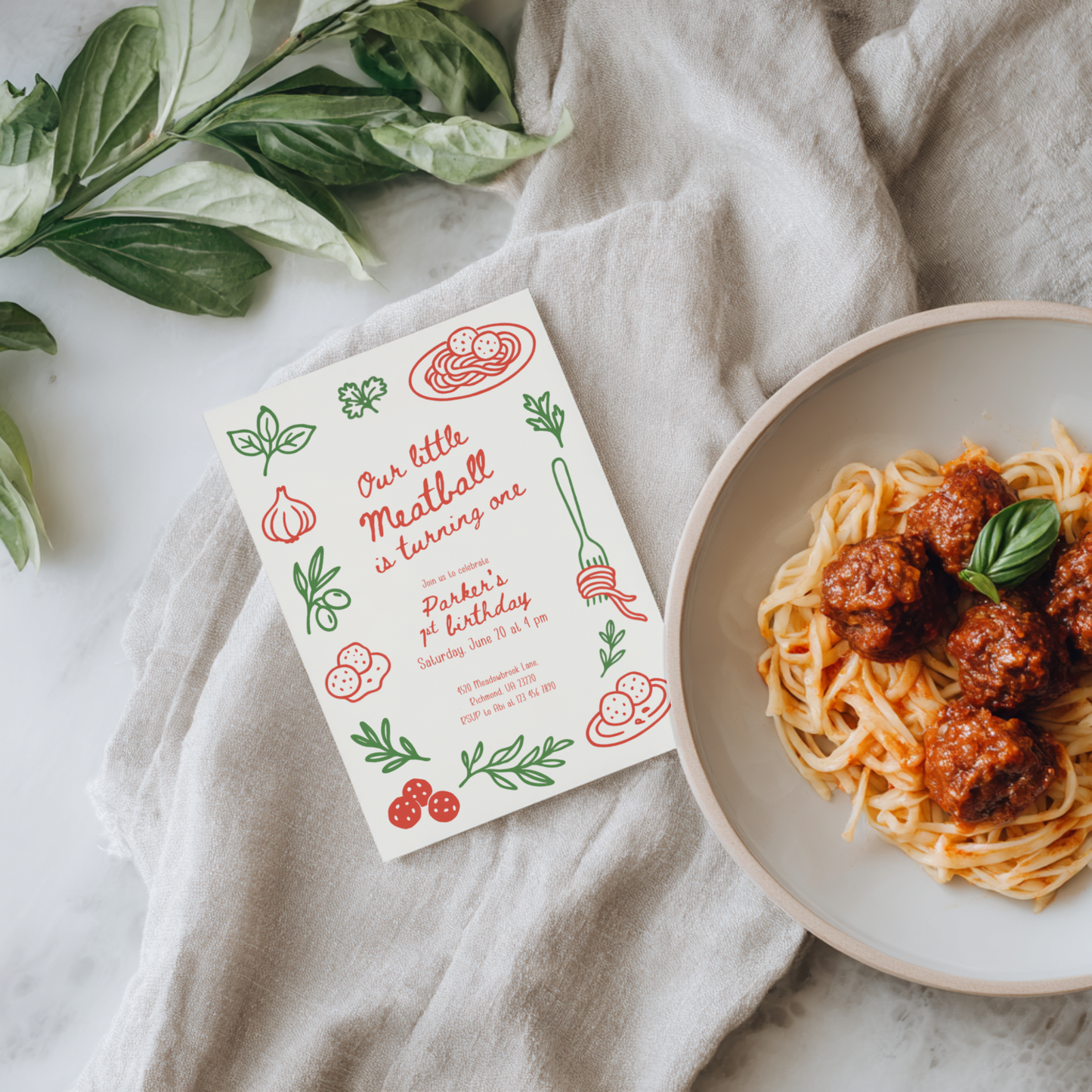 Our Little Meatball First Birthday Invitation L70
