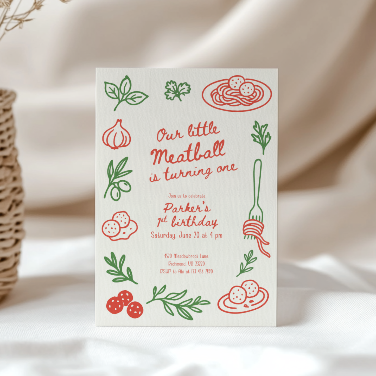 Our Little Meatball First Birthday Invitation L70