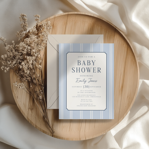 Blue Striped Parisian Chic Baby Shower Invitation BS275