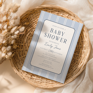 Blue Striped Parisian Chic Baby Shower Invitation BS275