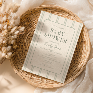 Sage Green Striped Baby Shower Invitation BS275