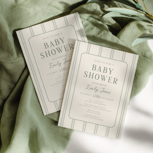 Sage Green Striped Baby Shower Invitation BS275