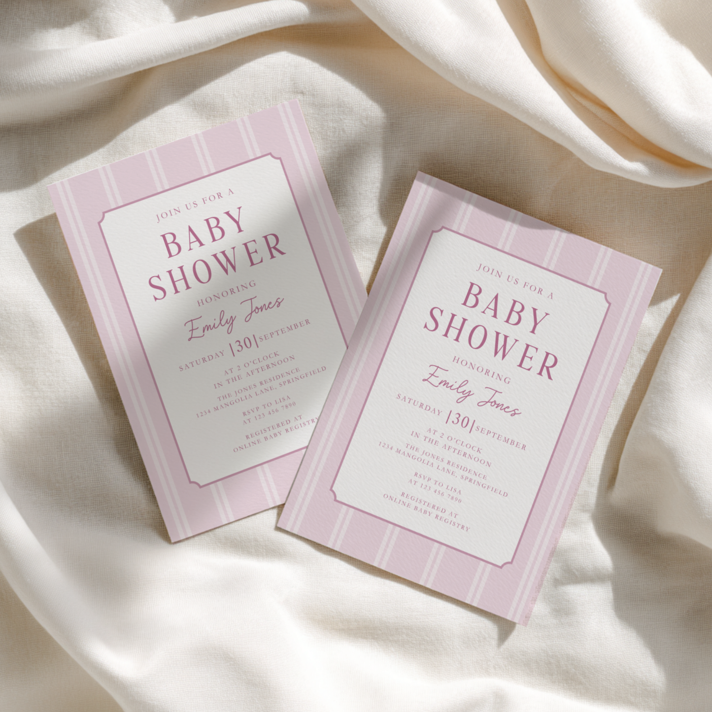 Dusty Pink Striped Baby Shower Invitation BS275