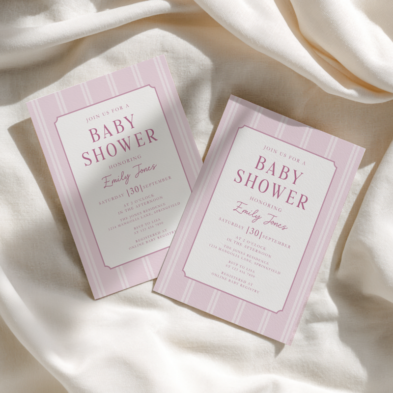 Dusty Pink Striped Baby Shower Invitation BS275
