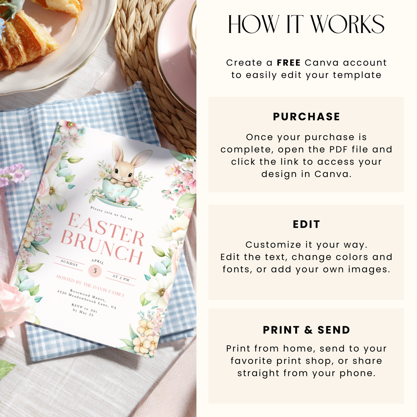 Floral Pastel Easter Brunch Invitation L104